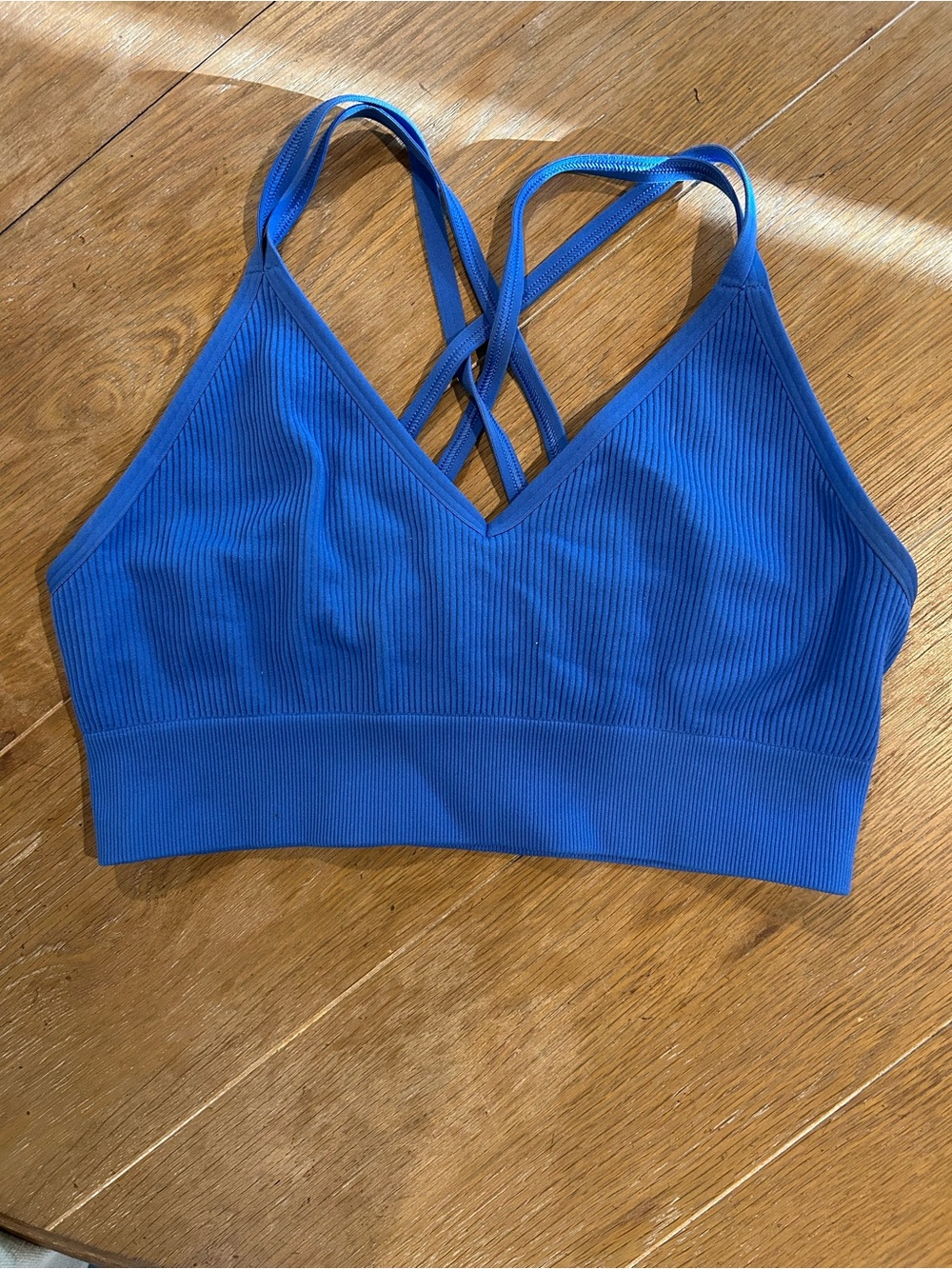 aerie Blue Ribbed Crisscross Bralette